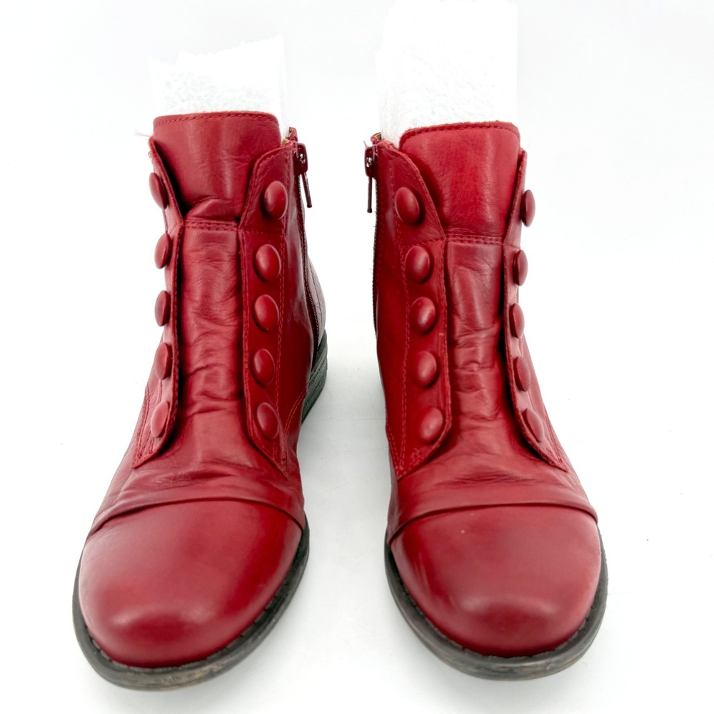 Spring Step L'Artriste Louise Button Ankle Boots 6.5 Red Leathr Side Zip Cap Toe - Picture 4 of 11
